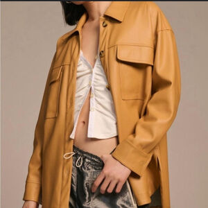 Women's Maeve Anthropologie Faux Leather Shirt Jacket Size L 12/14